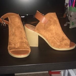 Brown suede block heels